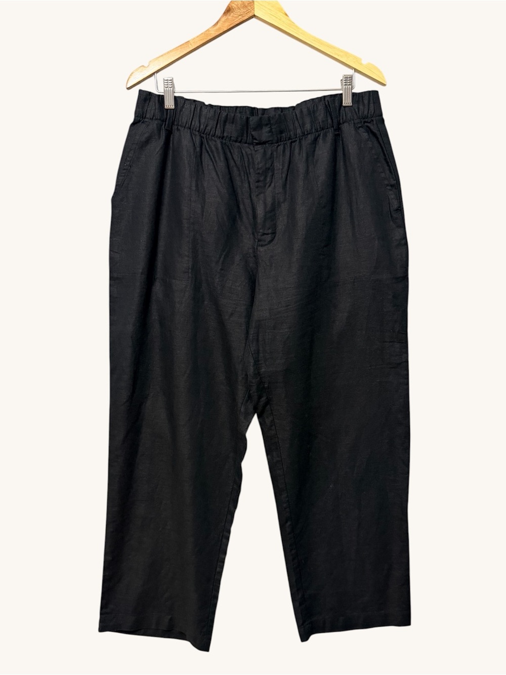 Gap Womens Linen Blend Pants Size Large Elastic Waist Straight Leg Breathable